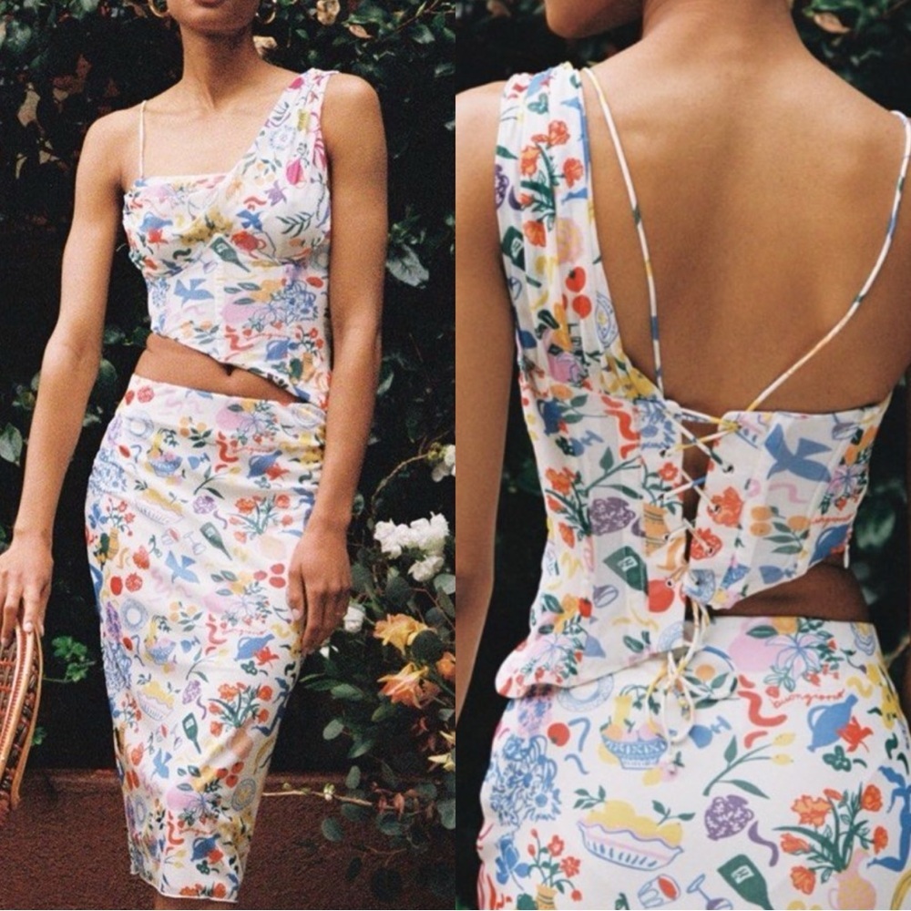 NWT REVOLVE x LPA Buongiorno Giada Floral Lace Up Bustier Corset